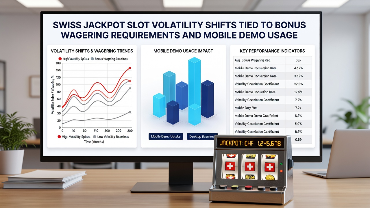 Mobile device showing demo mode interface for a Swiss jackpot slot with volatility metrics visible